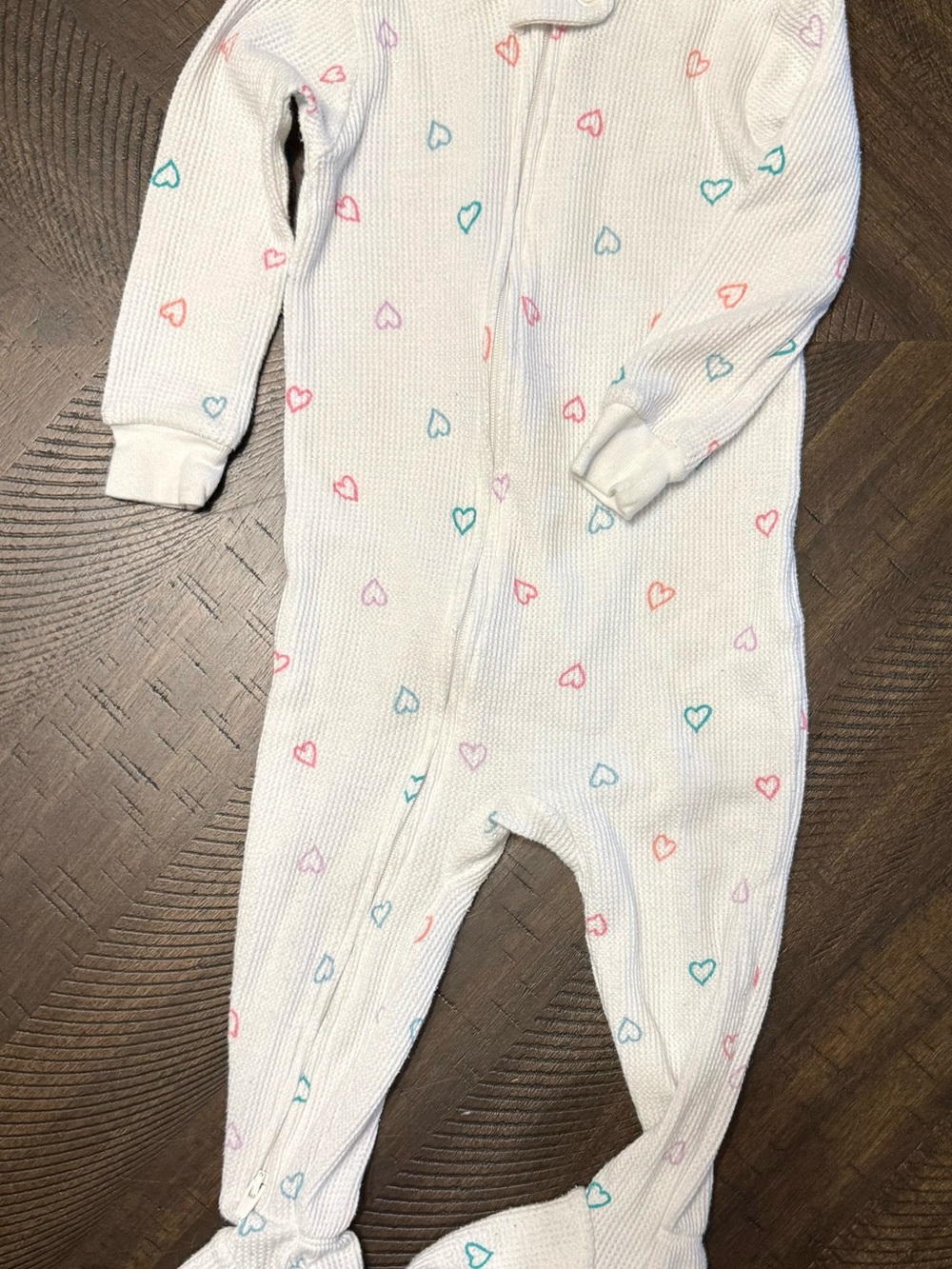 Carter's Cream Footed One-Piece with Pink, Teal, Lavender & Coral Hearts